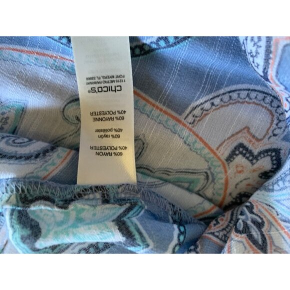 Chicos Womens Size 2 Paisley Button-Up Blouse Blue/Gray - Picture 3 of 8